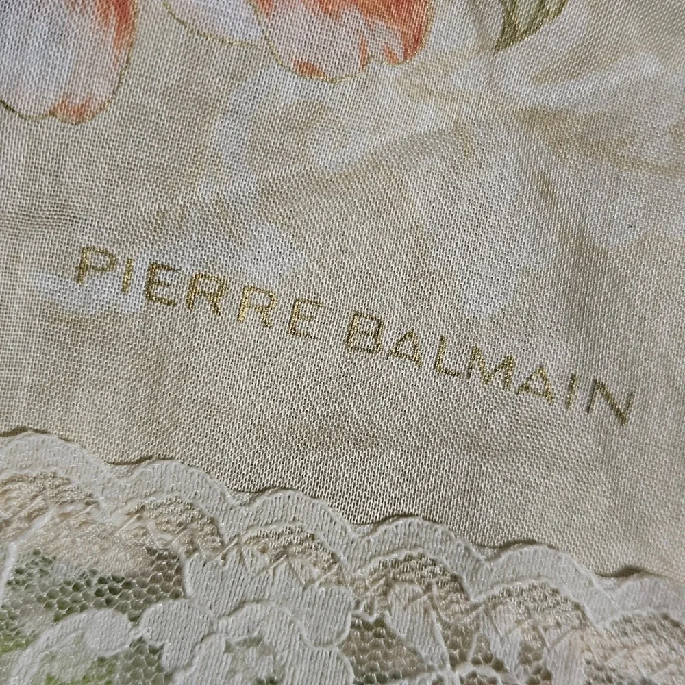 Vintage Pierre Balmain Floral Rose Handkerchief Lace Trim Scarf Quiet Luxury
